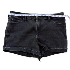 Hollister High-Rise Denim Shorts Black | Size 16 W33 | Soft Stretch 3” Cutoff